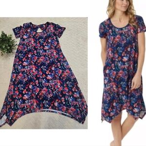 Cuddl Duds Flexwear Blue Floral Swing Cozy Dress, Size Medium